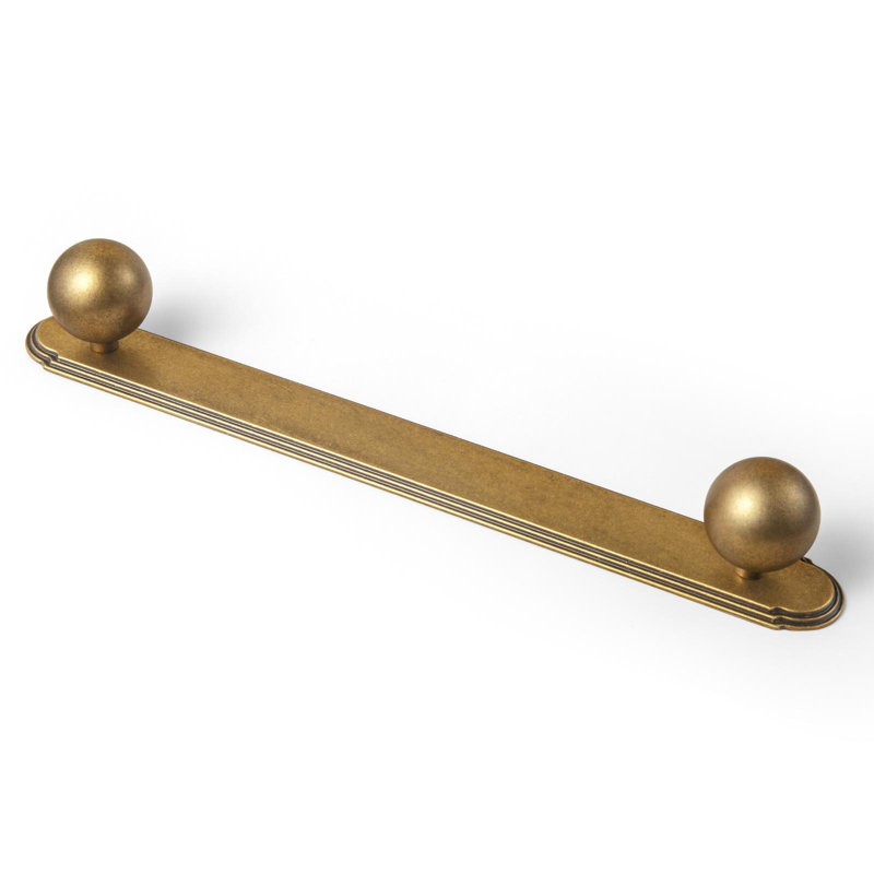 7 Poignée de porte élégante en laiton avec extrémités sphériques 7 9/16 po, Laiton antique
