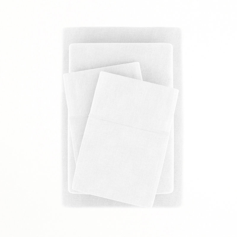 Ensemble de draps en lin luxueux et respirant, Blanc, Ensemble de drap pour lit très grand avec drap-ho