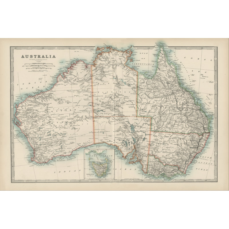 Johnston's Map Of Australia by Johnston - Wrapped Canvas Print, 30cm H x 46cm W x 3.8cm D