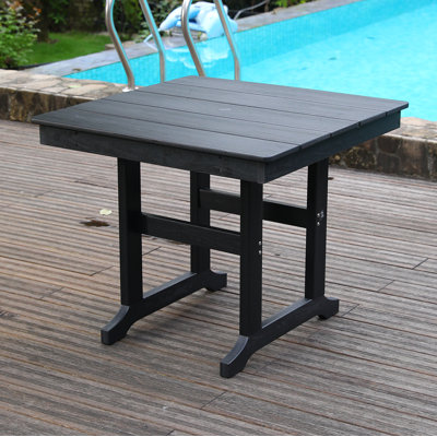 Table de salle à manger de patio moderne en PEHD, avec trou pour parasol, résistante aux intempéries, pour l'extérieur, cour, pelouse (noir, 1 pièce - table de 35,43 po)
