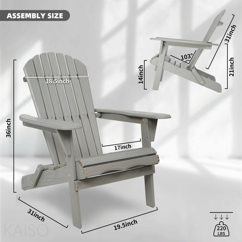 Ensemble de 2 chaises de patio Adirondack d'extérieur, jardin en bois de cèdre massif pliant en relief