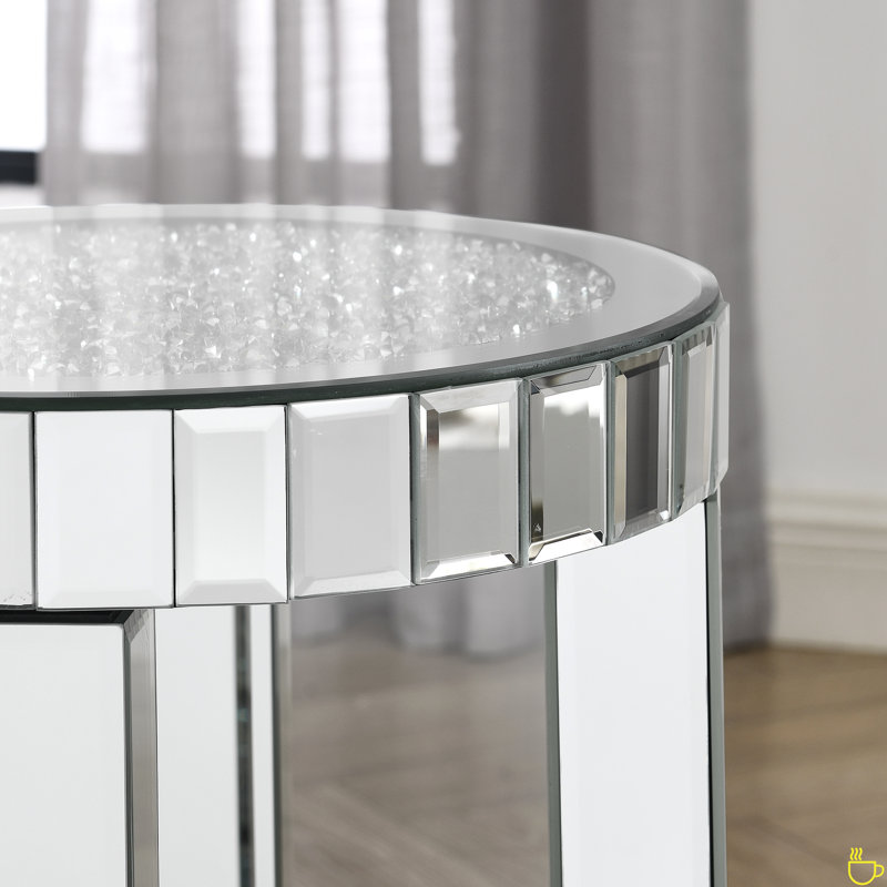 Table ronde à miroir avec incrustation de cristal, petit canapé moderne à 2 couches avec espace de rangement