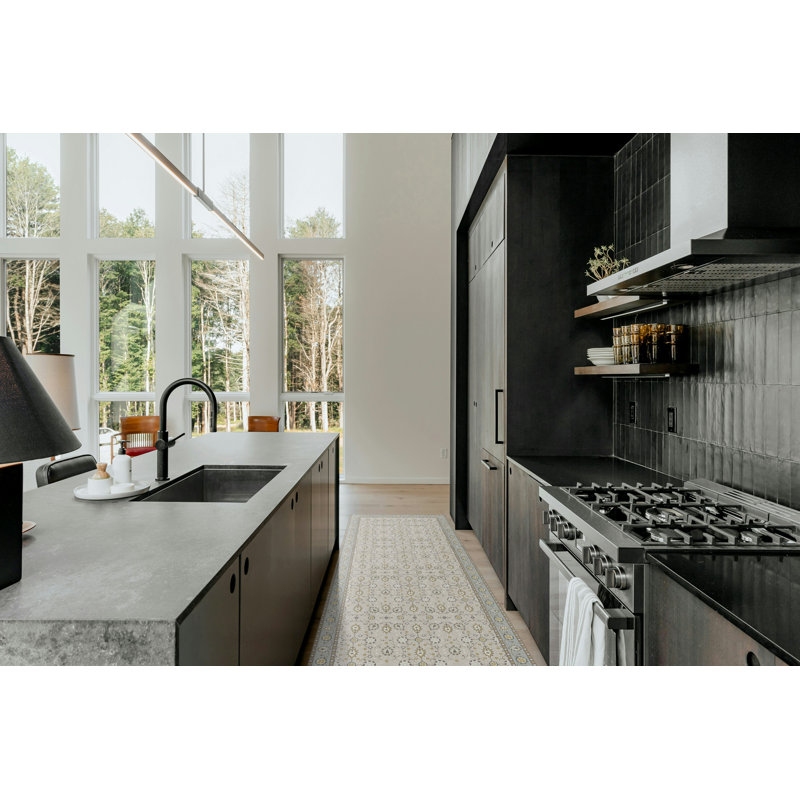 Armenia Beige Cushioned Kitchen Mat, Rectangle  2' x 8'