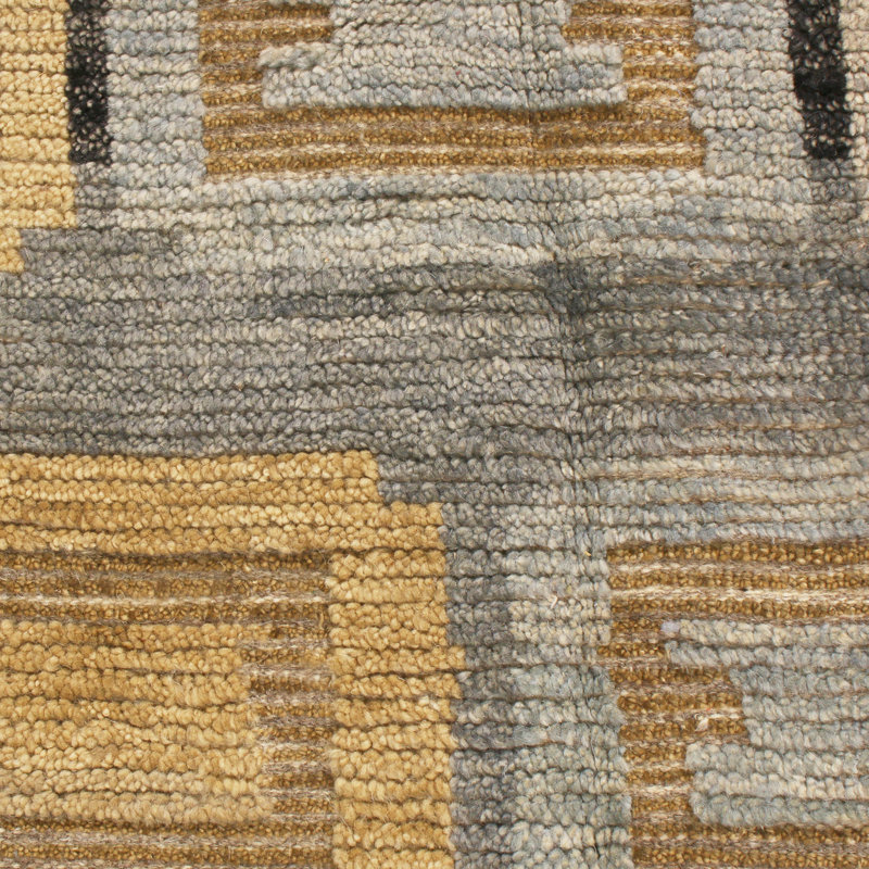Rug & Kilim’S Scandinavian-Inspired Geometric Gray And Gold Wool Pile Rug, Rectangle 12' x 18'