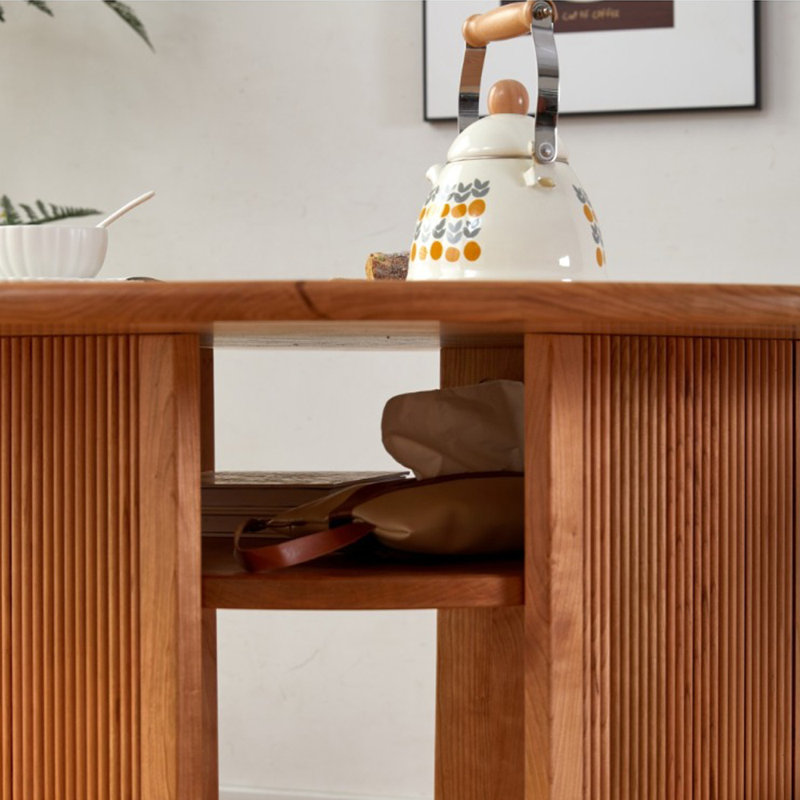 Table ronde pratique en bois massif avec rangement, H 29,52 po x L 53,14 po x l 53,14 po, Brun
