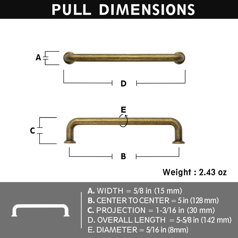 5" Center Bar Pull Multipack, Antique Brass