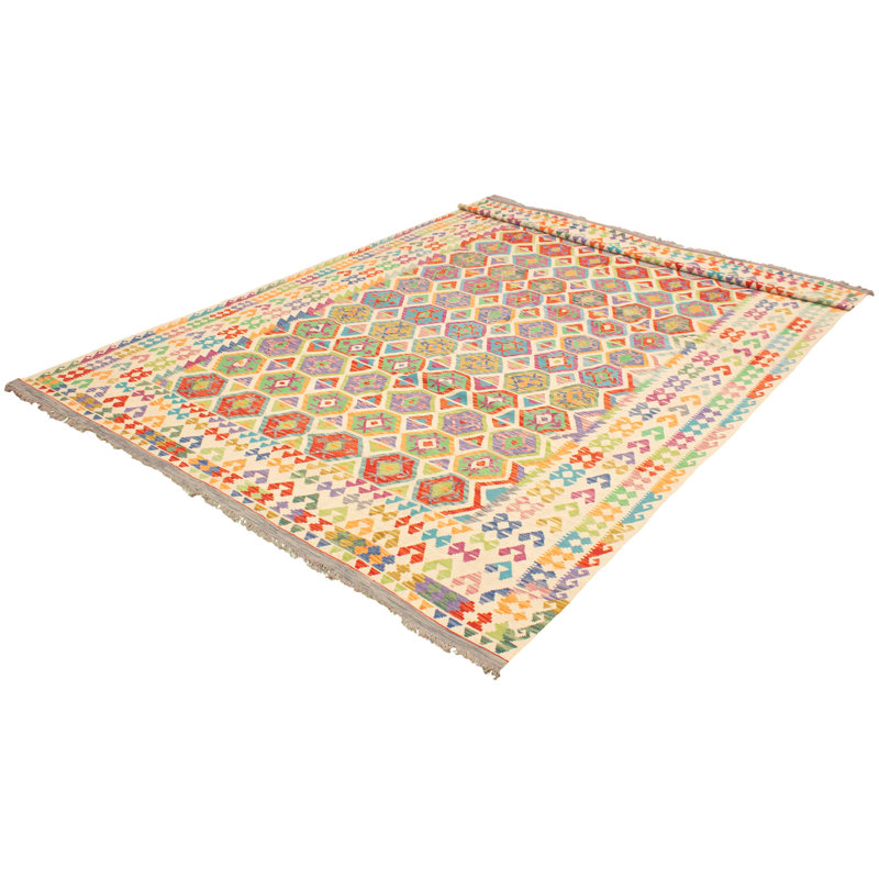 Ivoire Tapis décoratif en laine de conception unique 10 pi x 16 pi noué à la main New Age