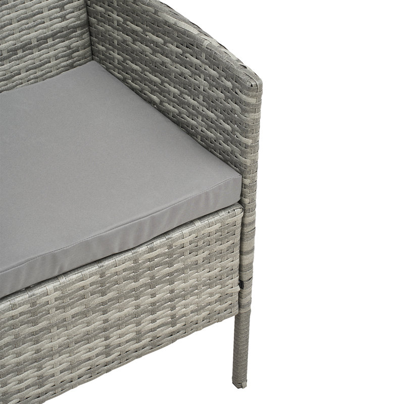 3-Piece PE Rattan Garden Furniture Bistro Set, Grey Cushion/Grey Frame
