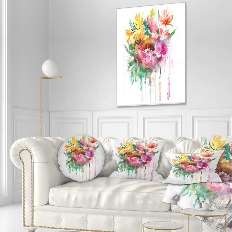 Coussin lombaire floral aquarelle