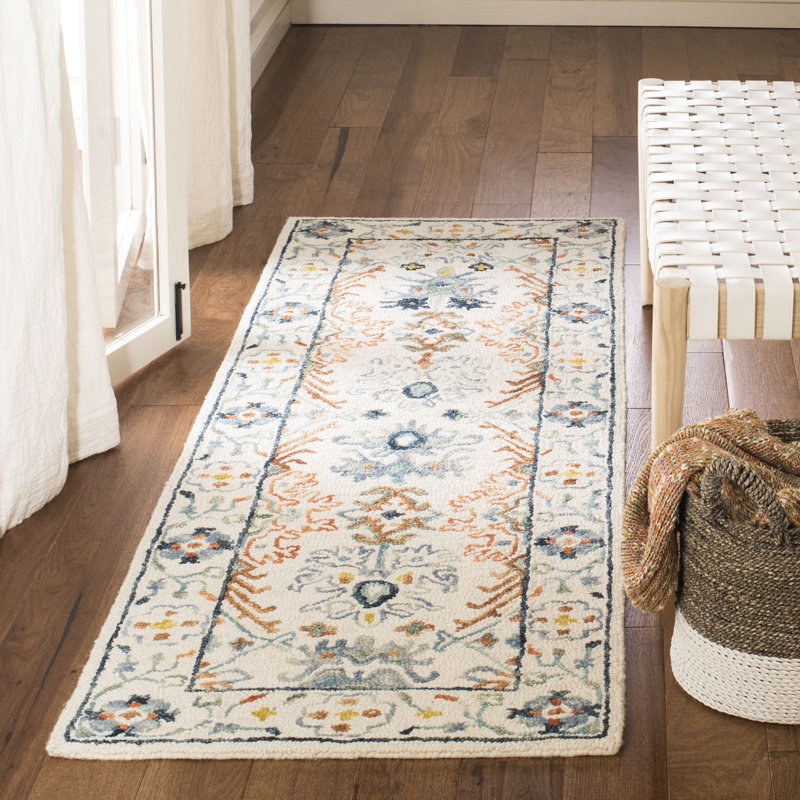 Vahakn Hand Tufted Wool/Cotton Oriental Rug in Orange/Ivory/Blue, Runner 2'3" x 17'
