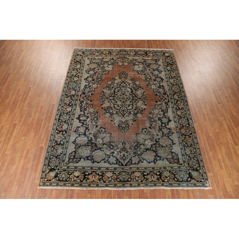 Tapis traditionnel en laine à motif floral antique 9 x 12
