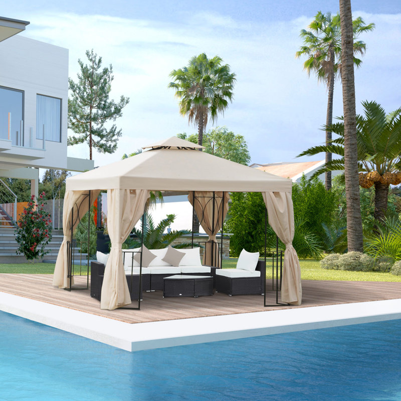 3m W x 3m D Metal Gazebo, Beige