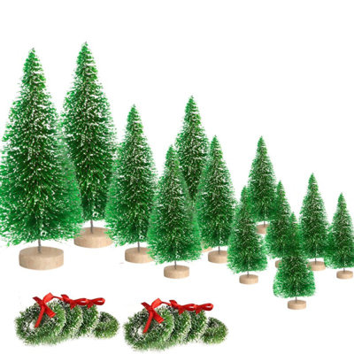 36 Pcs Mini Christmas Tree, Tabletop Christmas Tree with Wooden Bases Artificial Mini Tree with 4 Sizes Christmas Table Decor Bottle Brush Trees for Christmas Decorations