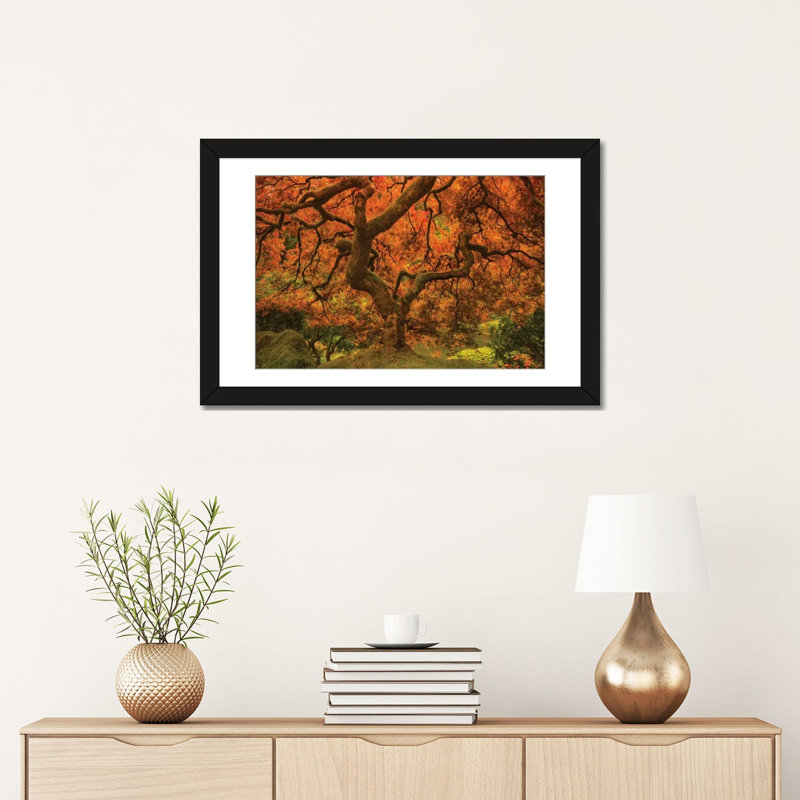 « radiant érable ii », reproduction d’impression sur toile, H 24 po x l 32 po x P 1 po, Papier d'art encadré noir, Blanc