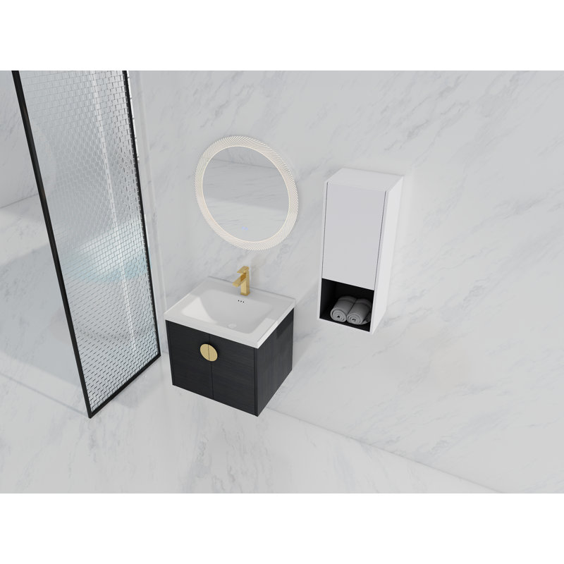 Armoire de salle de bain flottante minimaliste moderne Caspian avec lavabo en céramique et contreplaqué, 23.80