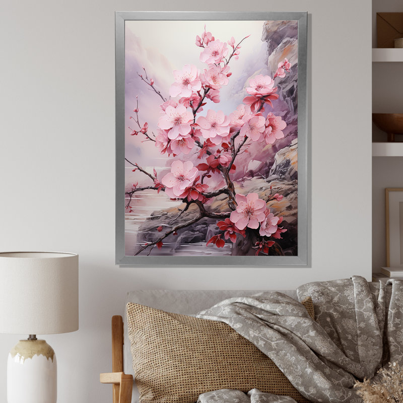 Kapedes, art asiatique, fleurs de cerisier III, Cadre photo argenté, H 32 po x l 24 po x P 1 po
