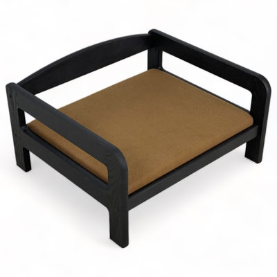 Ayra Pets Elevated Dog Bed, Solid Wood, Mocha Mattress, Black Finish, Small