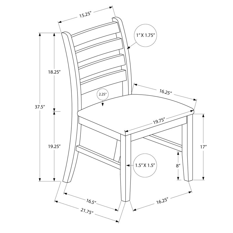 Chaise de salle à manger 37 po de hauteur pour deux personnes, rembourrée de brun, base en bois massif, pour un espace de 2 chaises de cuisine, hauteur 37,5 po, bois, aspect moderne