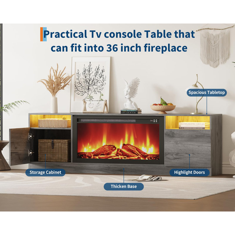 Modern TV Stand for TVs Up to 75", Entertainment Center with Storage Cabinets, 2 Open Shelves, Space for 35" Electric Fireplace Insert, Tool-Free Assembly(Fireplaces NOT Included)