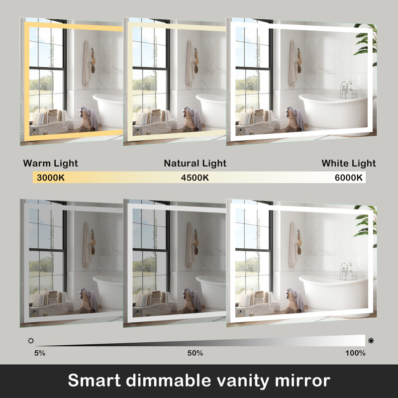 Miroir de salle de bain à DEL Naliyah Kedarnath, 32 po x 24 po