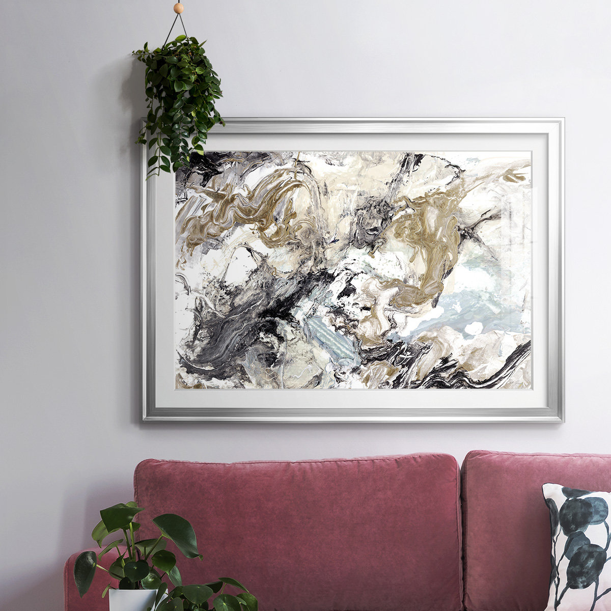 Wrought Studio Marbelized Abstract-FramedFramed Print W Beveled Matt ...