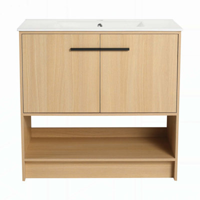Meuble-lavabo autoportant avec lavabo en céramique et rangement pratique