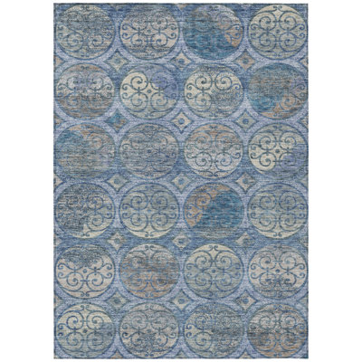 HomeRoots 3' X 5' Navy Blue And Sky Blue Trellis Washable Indoor Outdoor Area Rug