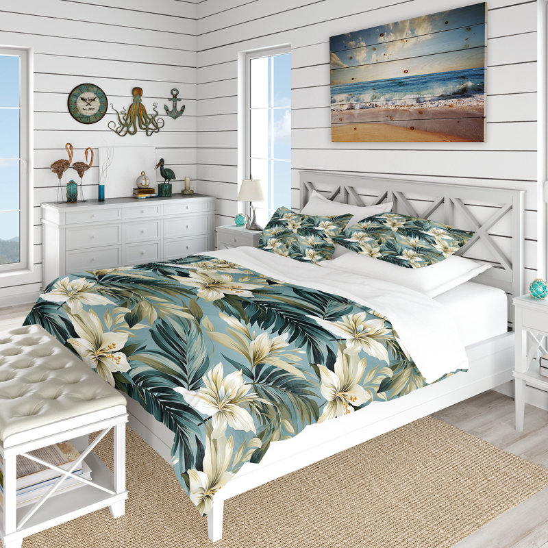 Ensemble de housse de couette Coastal Neutrals Tropical Pattern I - Tropical, Housse de couette pour très grand lit et 2 très