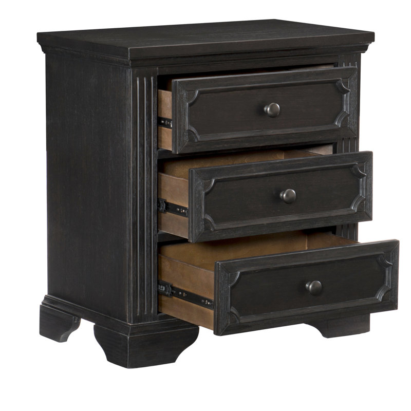 Table de chevet 3 en gris anthracite rustique, complétant le mobilier de chambre à coucher gris anthracite pour la chambre à coucher, le style et la commodité de 3 tiroirs