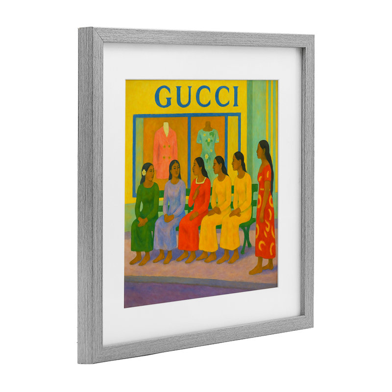 Gaugin Style Glam, reproduction encadrée sous verre, design par Grotto Studios, H 13 po x l 13 po, Cadre de ferme gris