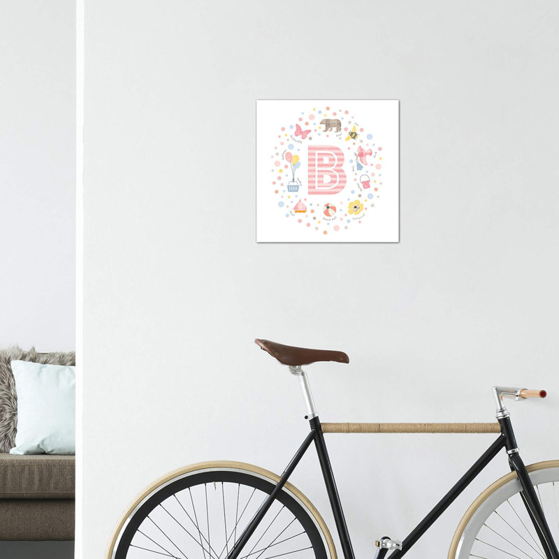 Lettre illustrée B rose - impression, Pas de tapis, Toile tendue, H 18 po x l 18 po x 1,5 po
