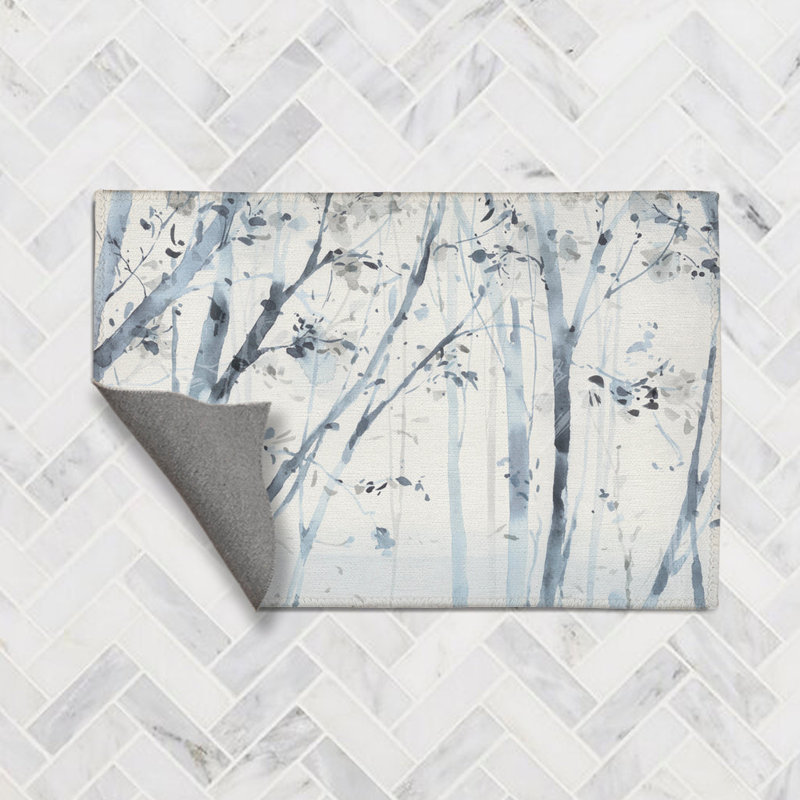 Tapis floral en chenille tissé à la machine floral bleu / blanc, Rectangle 3 pi x 5 pi