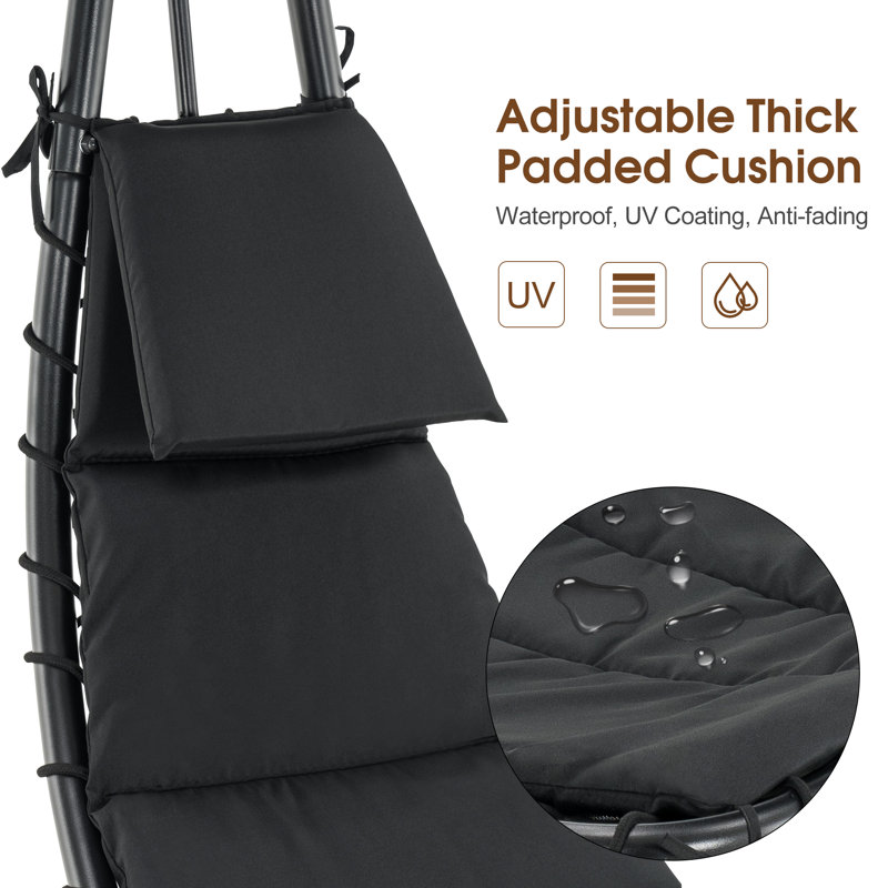 Benkelman Outdoor Steel Chaise Lounge Chair with Removable Canopy and Cushions, Black