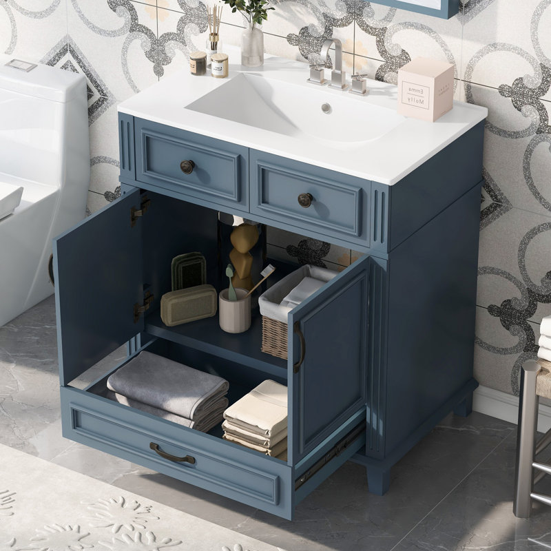 Meuble-lavabo de 30 pouces avec lavabo en céramique, conception épurée pour espaces compacts et rangement amélioré