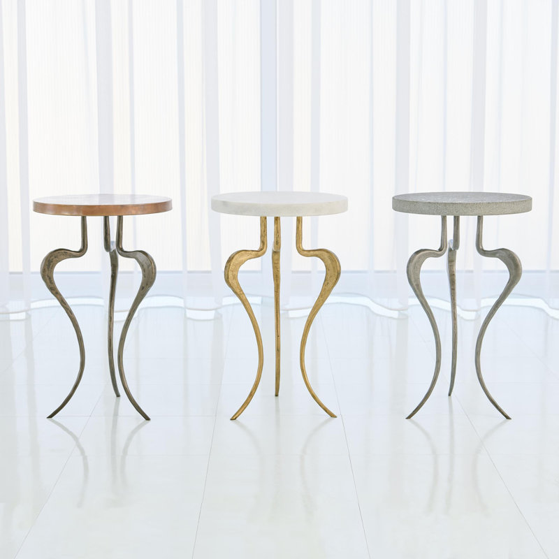 Silhouette Marble End Table, White, Antique Gold