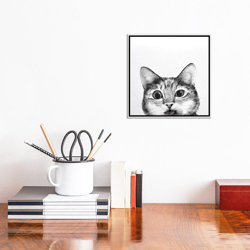 « idiote chat », reproduction sur toile, H 12 po x l 12 po x P 1,5 po, Pas de tapis, Toile avec cadre blanc