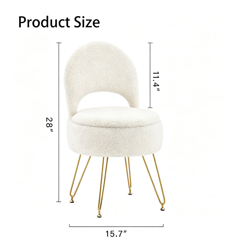 Upholstered Vanity Stool Chair with Storage and Folding Back, White