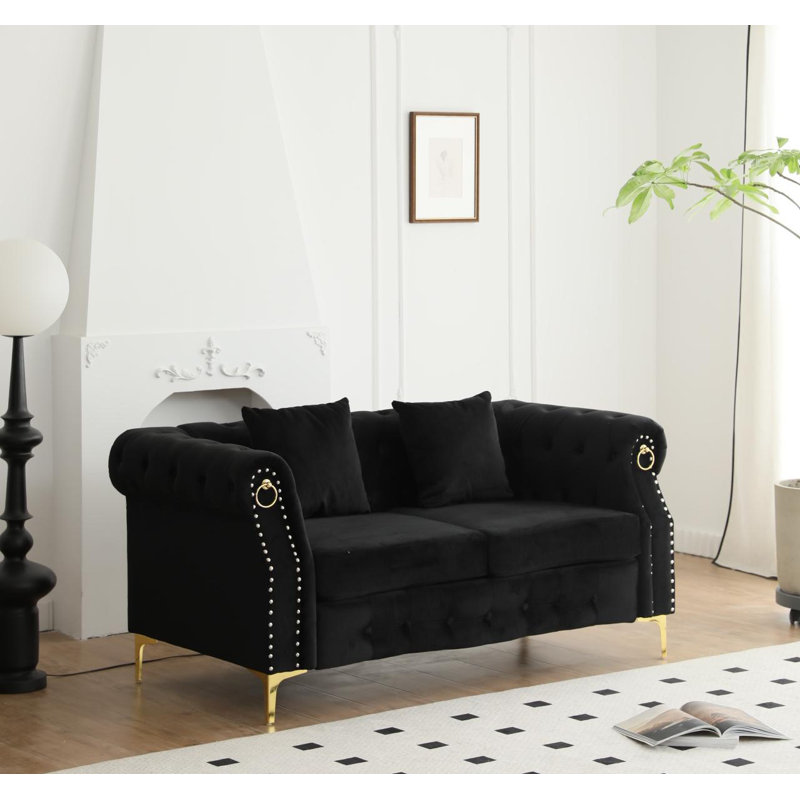 Causeuse rembourrée avec pieds en métal, Noir, noir, noir, noir