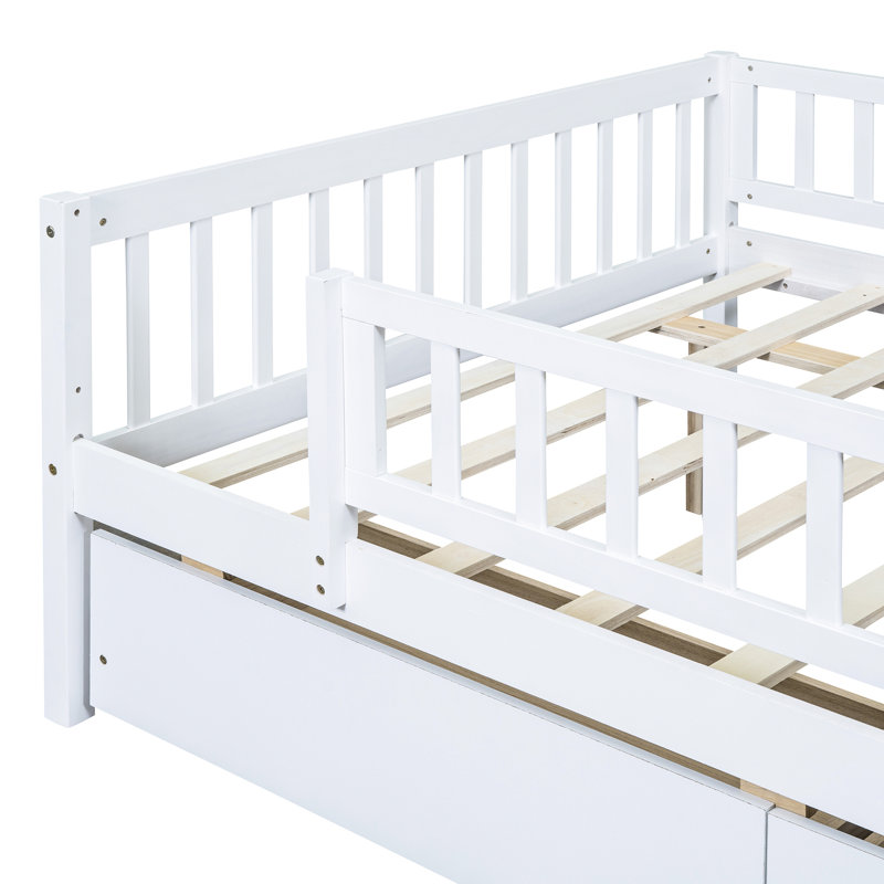 Lit de jour double avec tiroirs - Bois, structure stable, lit de jour blanc 2, pièce polyvalente solide, Lit double, Blanc