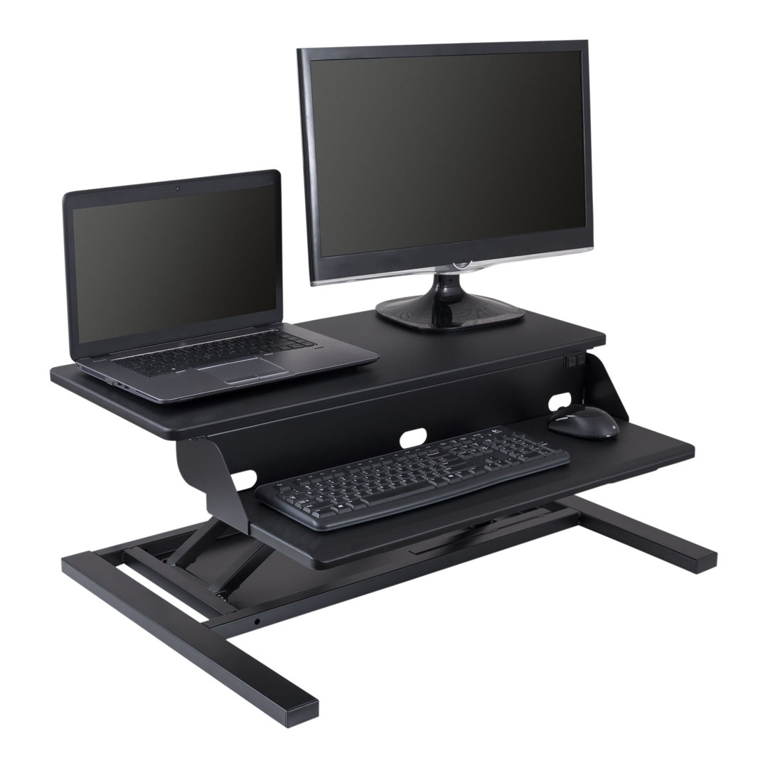 Inbox Zero Power Pro Electric Adjustable Height Two Tier Standing Desk Converter (Black, 32" Wide) Inbox Zero 