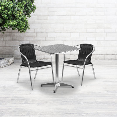 Verl Square Aluminum Indoor-Outdoor Table Set with 2 Rattan Chairs
