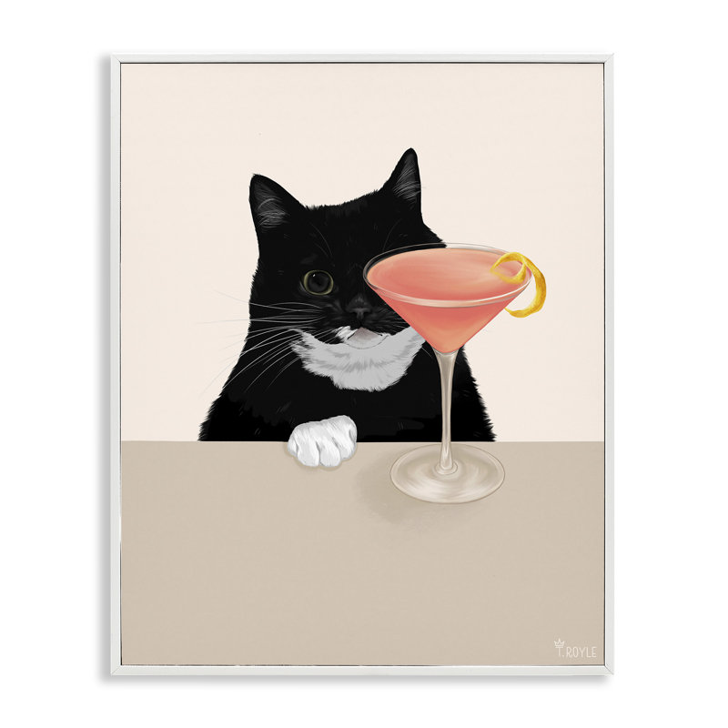 Art chat et rose par Tara Royle, Estampe numérique encadrée blanc bord de mer, H 30 po x l 24 po
