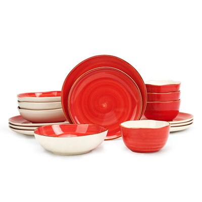 HomeVSS Highland Organic Shape Stoneware 16-Piece Dinnerware Set, Service for 4