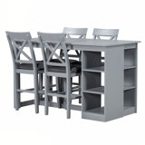 Counter Height Dining Table Set with 3-Tier Storage Shelves