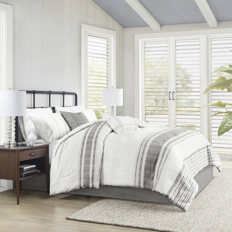 Édredon très grand 100% coton gris et blanc avec motif texturé surdimensionné 6 gris / blanc