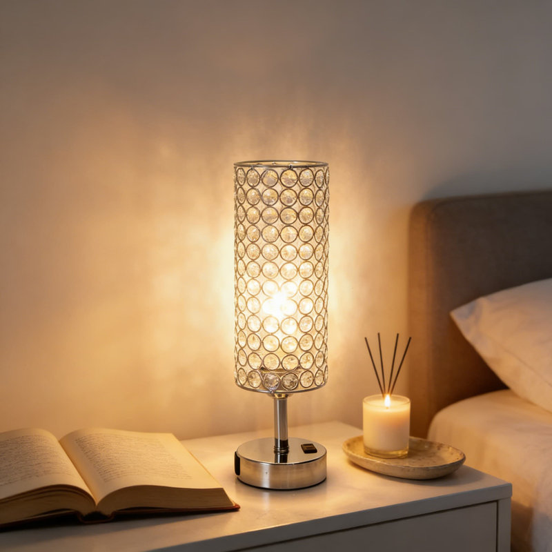 Ensemble de 2 lampes de table modernes en cristal avec contrôle tactile à intensité variable, station de charge USB-C / USB-A / AC et ampoules DEL incluses pour la table de chevet et le salon