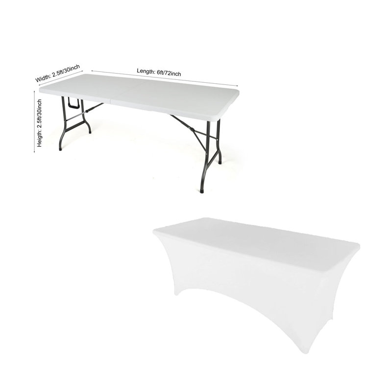4Ft, 6Ft, 8Ft Spandex Tablecloth Fitted Stretch Rectangular Table Cover For Dining Wedding Party, White, 72" x 30"