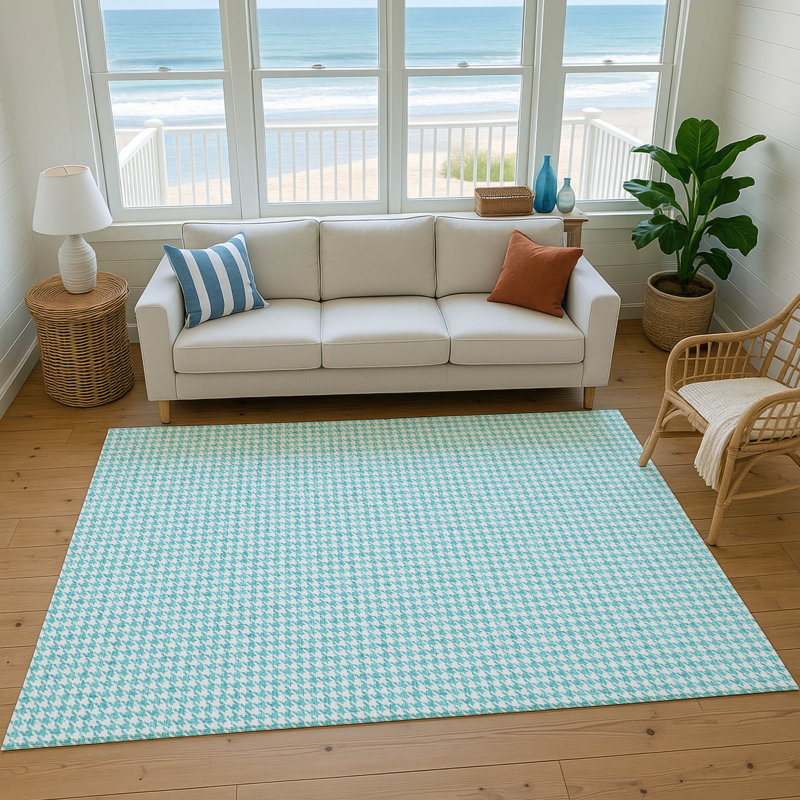 Premium Machine Washable Paullette AMF137 Aqua Rug, Rectangle 2'6" x 3'10"