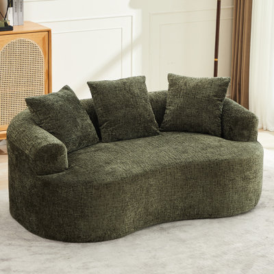 Olive courbé, petite chenille avec 3 coussins, mousse à mémoire de forme, sans assemblage, pour animaux de compagnie, poids de 300 lb, siège profond pour espaces, assemblage requis, rembourrage en mousse, capacité, appartement