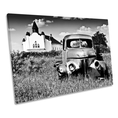 Rusty Old Abandoned Farm Truck B&W - Wrapped Canvas Print